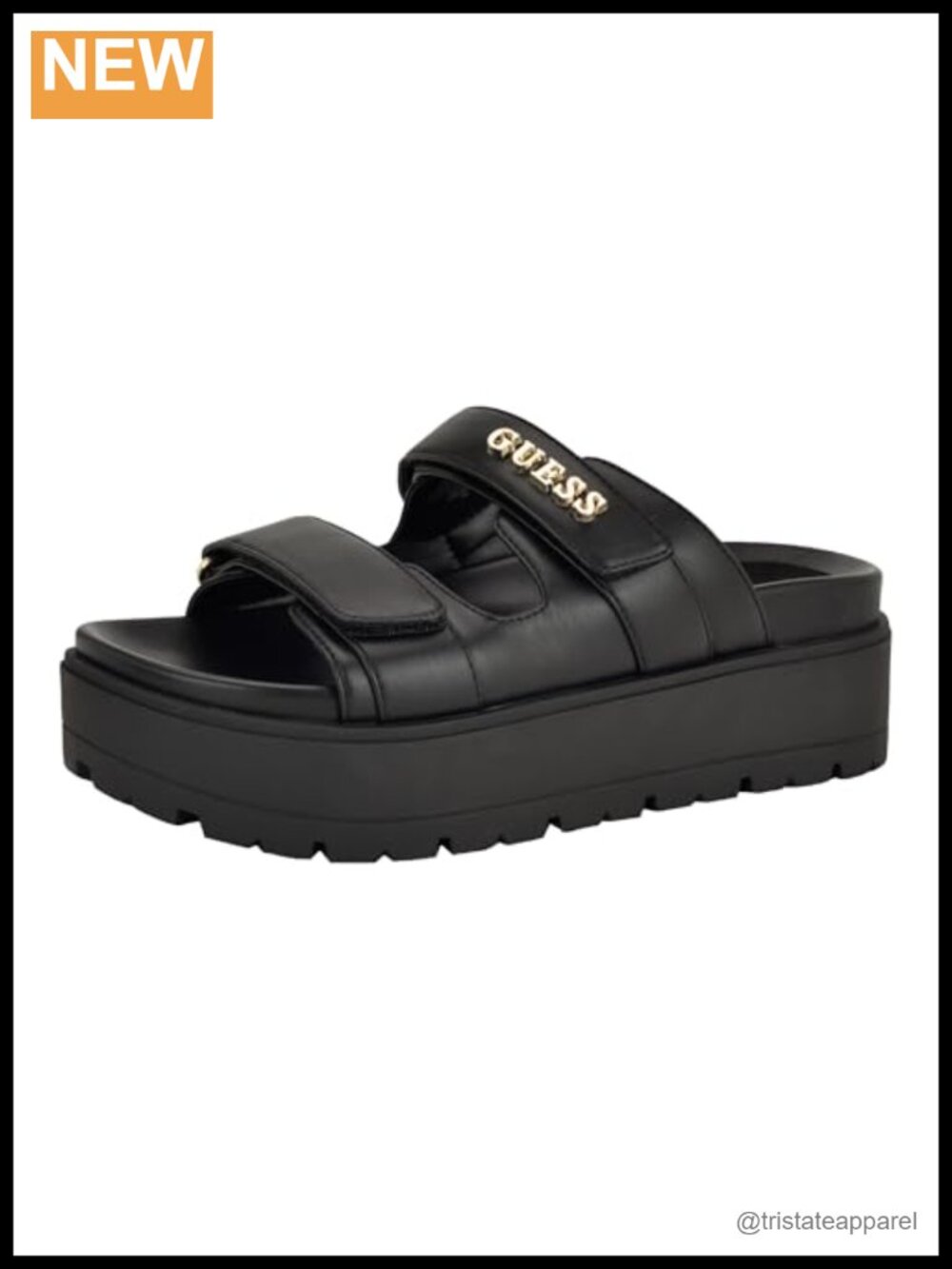 Faux Leather Slide Sandals with Adjustable Hook and Loop Straps